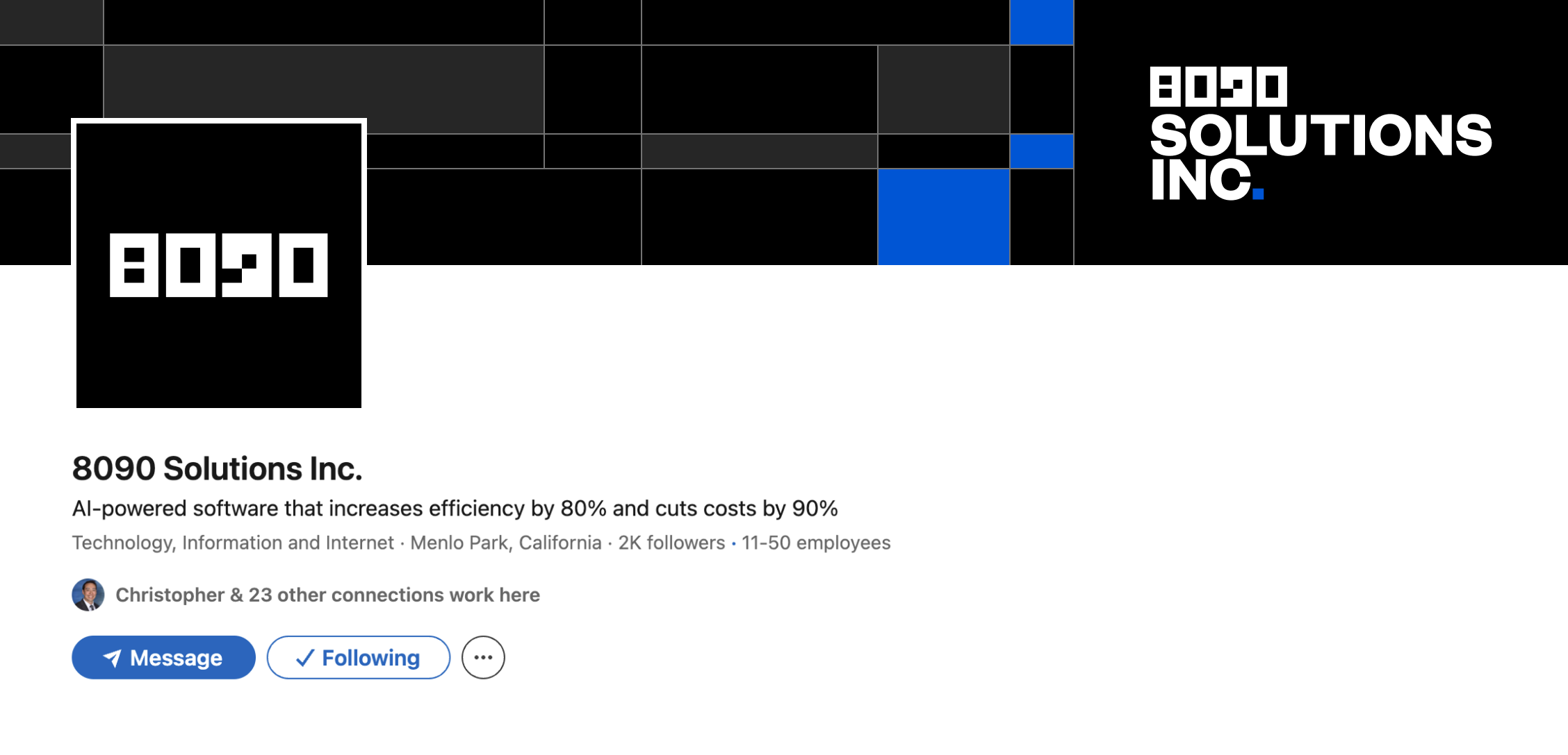 8090 Solutions LinkedIn profile in the new brand system